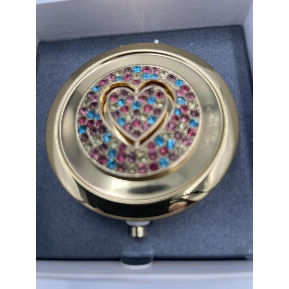 Liz Claiborne Goldtone/ Multicolor Rhinestone Heart Mirror Compact NIB